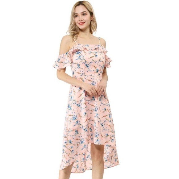 Allegra K Women's Spaghetti Straps Ruffled Sleeves Asymmetrical High Low Floral - Picture 1 of 9